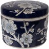 Clayre & Eef Skříňka na šperky Ø 12x10 cm modro-bílá keramika
