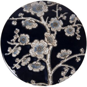 Clayre & Eef Keramická krabička na šperky s květinovým motivem, modro-bílá, Ø 18x8 cm