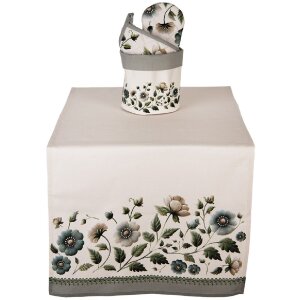 Clayre & Eef Stolní potah 50x140 cm Bežovo-zelený