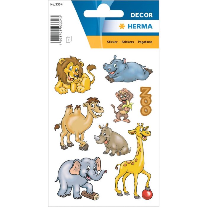 HERMA Schmucketiketten DECOR Zootiere 3 Blatt selbstklebend 8,4 x 12 cm