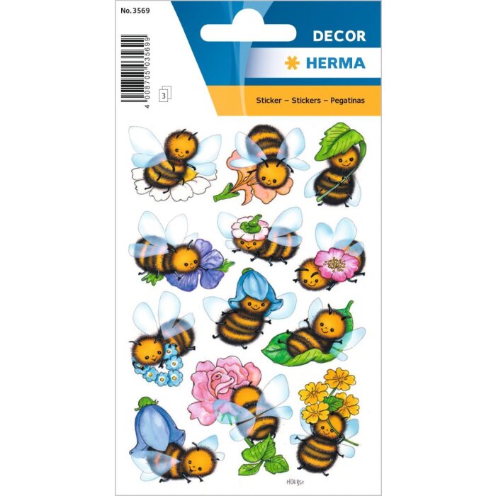 HERMA Sticker Schmucketiketten DECOR Lustige Bienen 8,4 x 12 cm 3 Blatt