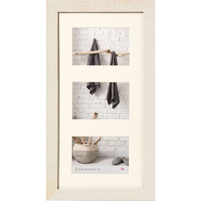 Dřevěný rám na 3 fotografie 10x15 HOME krémově bílý