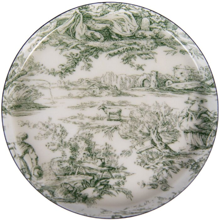 Clayre & Eef podložka na sklo Ø 11 cm bílá s zelenými akcenty