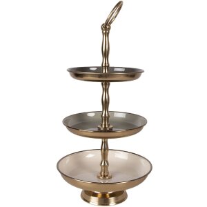 Clayre & Eef polička Ø 18x35 cm bežovo-zlatá 3 pohledy ocel