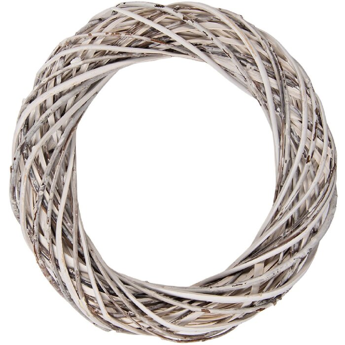 Clayre & Eef Vánoční kruh z ratanu bílý Ø 30x6 cm