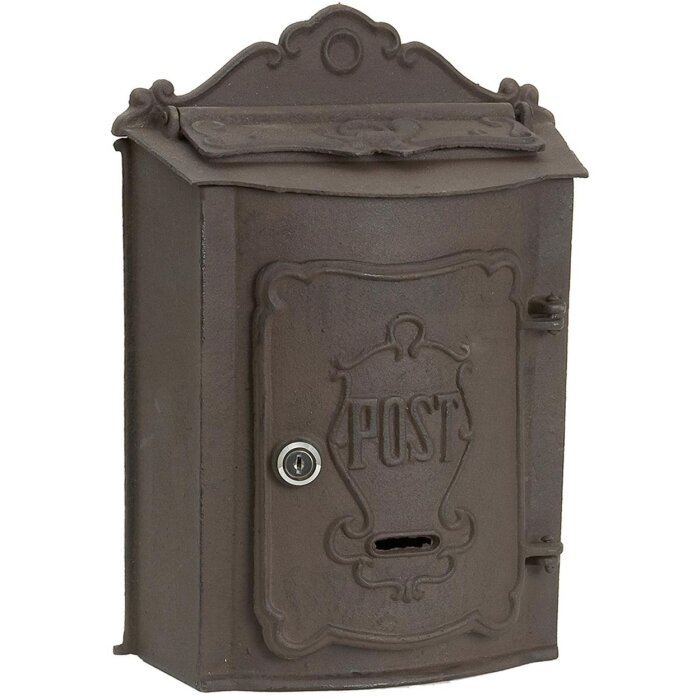 Clayre & Eef 4Y0265 Poštovní schránka 27x11x37 cm Hnědá železná obdélníková nástěnná poštovní schránka