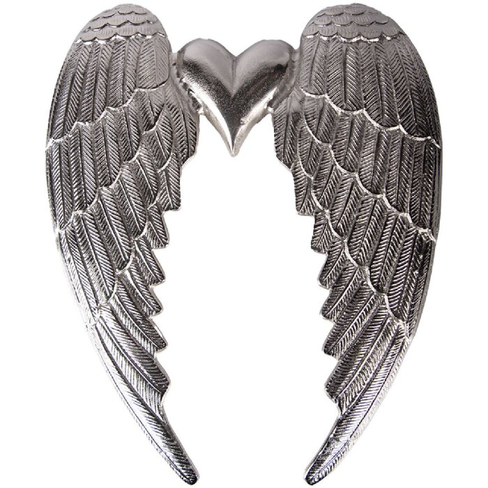 Clayre & Eef stěnová dekorace andělská křídla srdce stříbrná 46 cm