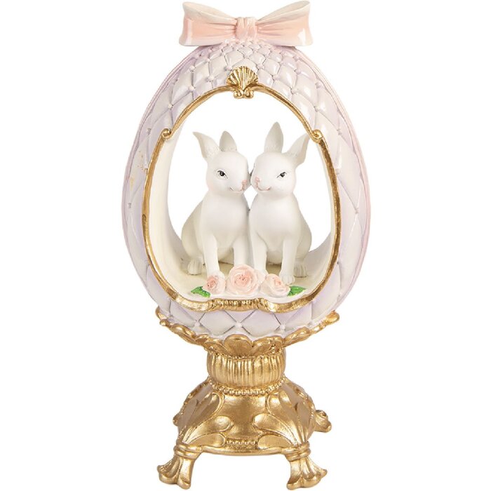 Clayre & Eef Vánoční dekorace vejce s králíkem bílo-zlaté 17x12x31 cm