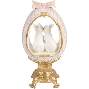 Clayre & Eef Vánoční dekorace vejce s králíkem bílo-zlaté 17x12x31 cm