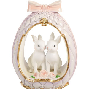 Clayre & Eef Vánoční dekorace vejce s králíkem bílo-zlaté 17x12x31 cm