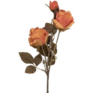 Clayre & Eef Dekorační větev s květy oranžové a zelené 12x12x70 cm