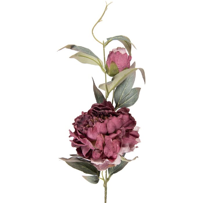 Clayre & Eef Dekorační větev s květy v fialové a zelené barvě 14x14x78 cm
