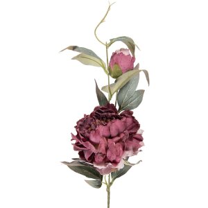 Clayre & Eef Dekorační větev s květy v fialové a zelené barvě 14x14x78 cm