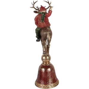 Clayre & Eef Vánoční dekorace Santa na renně hnědá červená