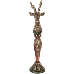 Clayre & Eef Dekorace Jelen Zlatý s Zelenými Akcenty 16x22x70 cm