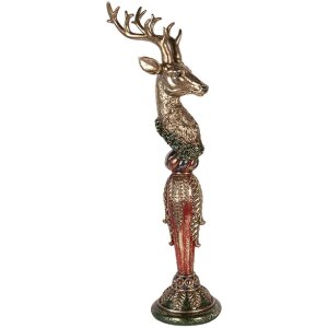 Clayre & Eef Dekorace Jelen Zlatý s Zelenými Akcenty 16x22x70 cm