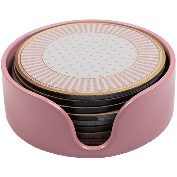 Clayre & Eef podložky na skleničky sada 8 kusů béžově růžové