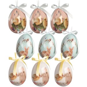 Clayre & Eef sada 9 zavěšených dekorativních vajíček modro-bílá Ø 5x8 cm