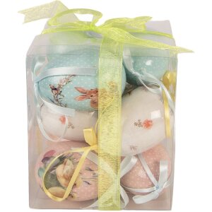 Clayre & Eef sada 9 zavěšených dekorativních vajíček modro-bílá Ø 5x8 cm