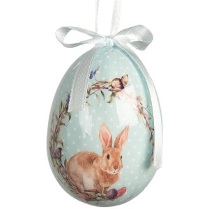 Clayre & Eef sada 9 zavěšených dekorativních vajíček modro-bílá Ø 5x8 cm