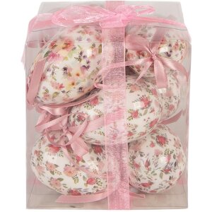 Clayre & Eef Sada 9 dekorativních zavěšených vajíček bílé a růžové Ø 5x8 cm