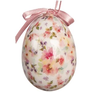 Clayre & Eef Sada 9 dekorativních zavěšených vajíček bílé a růžové Ø 5x8 cm