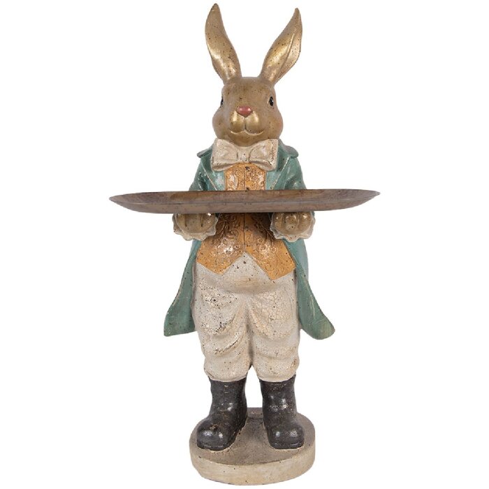 Clayre & Eef dekorace králík s košíčkem zlatá modrá béžová