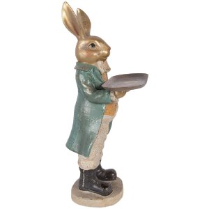 Clayre & Eef dekorace králík s košíčkem zlatá modrá béžová