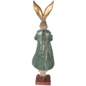 Clayre & Eef Dekorační králík zlatý modrý 14x12x47 cm