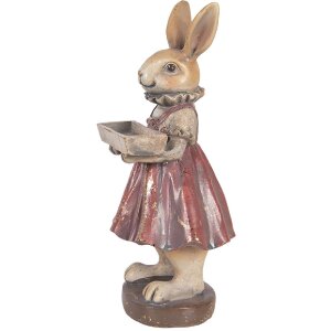 Clayre & Eef dekorace králík béžový červený 10x8x20 cm