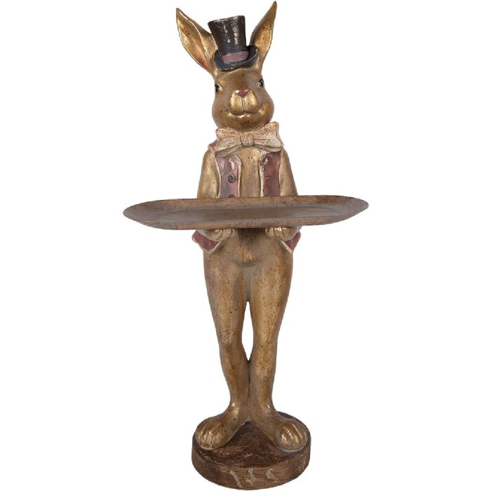 Clayre & Eef Dekorační králík se skálou hnědočervený 19x15x52 cm