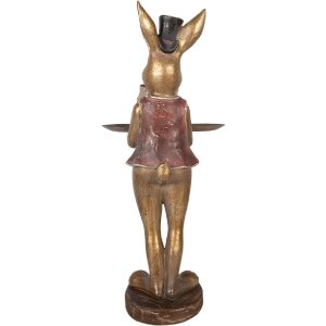 Clayre & Eef Dekorační králík se skálou hnědočervený 19x15x52 cm