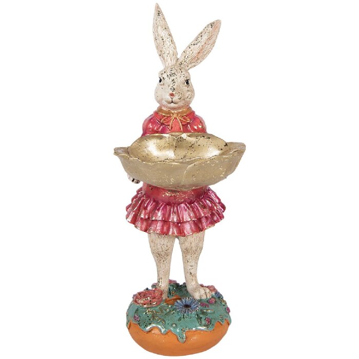 Clayre & Eef dekorace králík s košem béžově růžový 11x14x30 cm