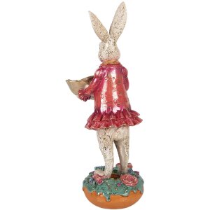 Clayre & Eef dekorace králík s košem béžově růžový 11x14x30 cm