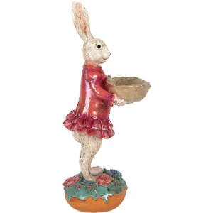 Clayre & Eef dekorace králík s košem béžově růžový 11x14x30 cm