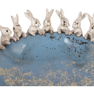 Clayre & Eef dekorativní miska s králíky béžová modrá Ø23x7cm