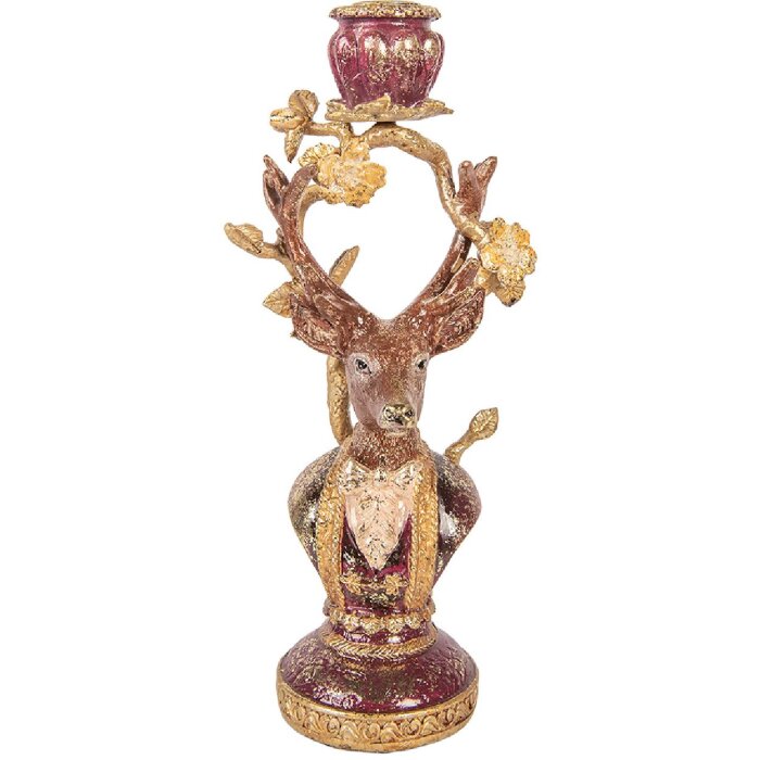 Clayre & Eef Svícen Ježek fialovo-zlatý 14x11x31 cm