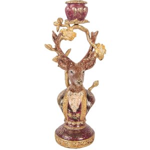 Clayre & Eef Svícen Ježek fialovo-zlatý 14x11x31 cm