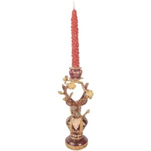 Clayre & Eef Svícen Ježek fialovo-zlatý 14x11x31 cm