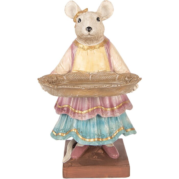 Clayre & Eef dekorace myš s miskou béžová 17x15x26 cm