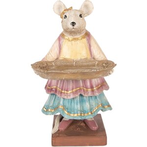Clayre & Eef dekorace myš s miskou béžová 17x15x26 cm