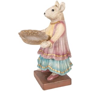 Clayre & Eef dekorace myš s miskou béžová 17x15x26 cm