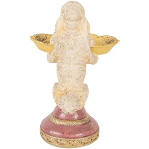 Clayre & Eef dekorace pes s miskou béžově žlutá 15x16x21 cm