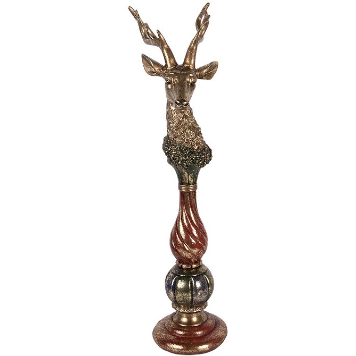 Clayre & Eef Dekorační figurka jelen zlatá s červenými akcenty 14x17x49 cm