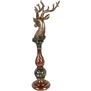 Clayre & Eef Dekorační figurka jelen zlatá s červenými akcenty 14x17x49 cm