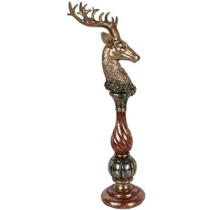 Clayre & Eef Dekorační figurka jelen zlatá s červenými akcenty 14x17x49 cm