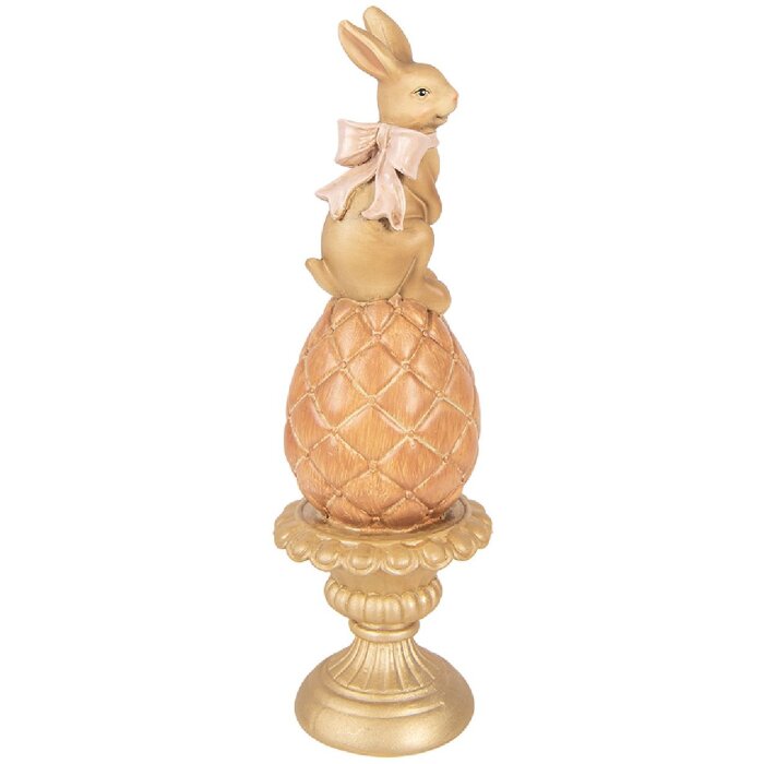 Clayre & Eef Dekorační figurka králík na vajíčku hnědo-zlatá Ø8x27cm