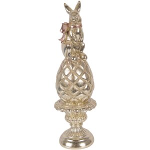 Clayre & Eef Dekorace králík na vajíčku zlatá s růžovou šňůrkou