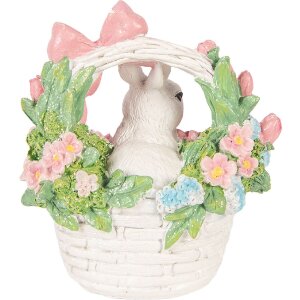 Clayre & Eef Dekorační králík v košíčku bílo-růžový 15x9x16 cm