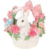 Clayre & Eef Dekorační králík v košíčku bílo-růžový 15x9x16 cm